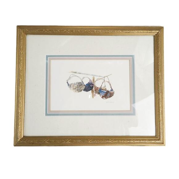 Vintage 1987 Signed Cynthia Hiatt Poole Farmhouse Baskets 15x12" Framed Print - Picture 1 of 7